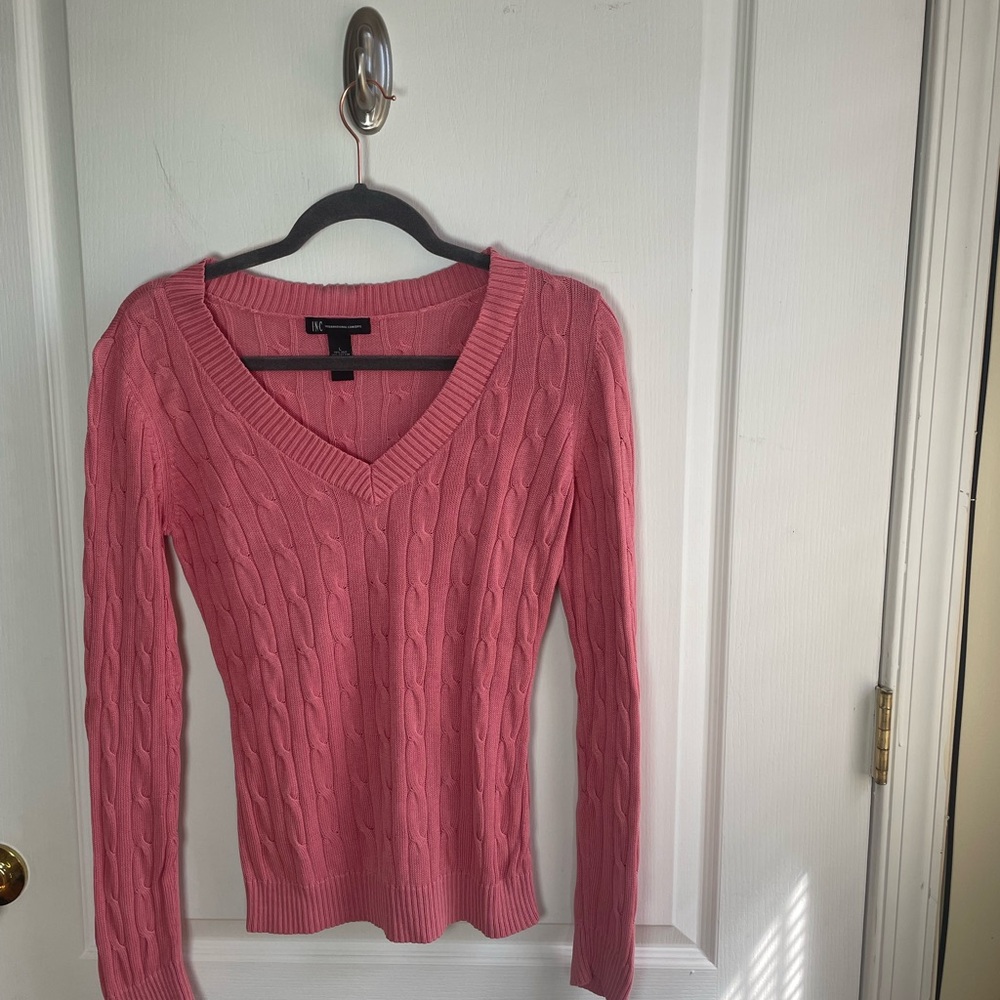INC International Concepts Women's Pink Cable Knit Sweater Sz L